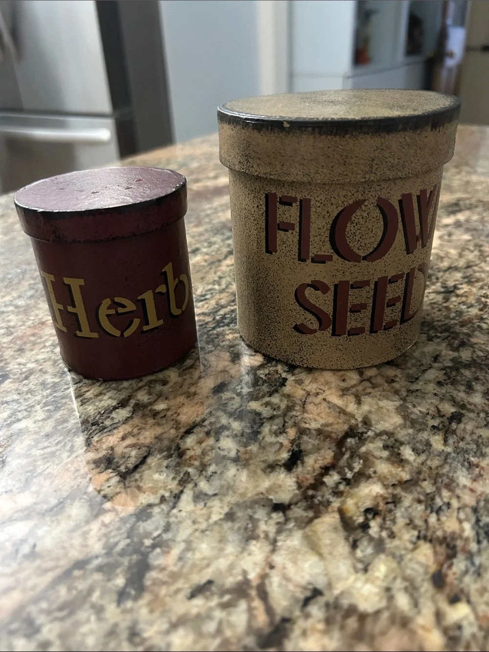 Decorative Herb & Flower Seed Canister Set - Rustic Red and Cream